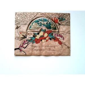 Vintage 1940s Embossed Happy Birthday Son Greeting Card with Horse Motif